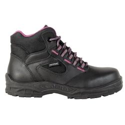 CHAUSSURES DE SECURITE HAUTES FEMME CUIR NOIR TISSU FUSCHIA WANDA S3 SRC - 12613