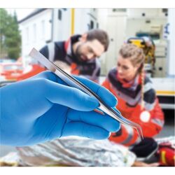 GANTS &Agrave; USAGE UNIQUE NITRILE BLEU NON POUDR&Eacute; EXTRA &Eacute;PAIS ET LONG (BOITE DE 50) - 572B